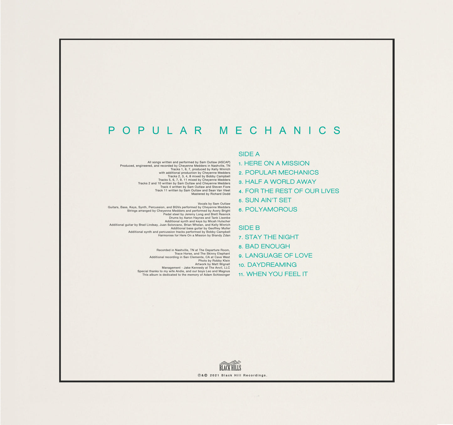 AUTOGRAPHED copy of Popular Mechanics by Sam Outlaw, 12" Vinyl Record